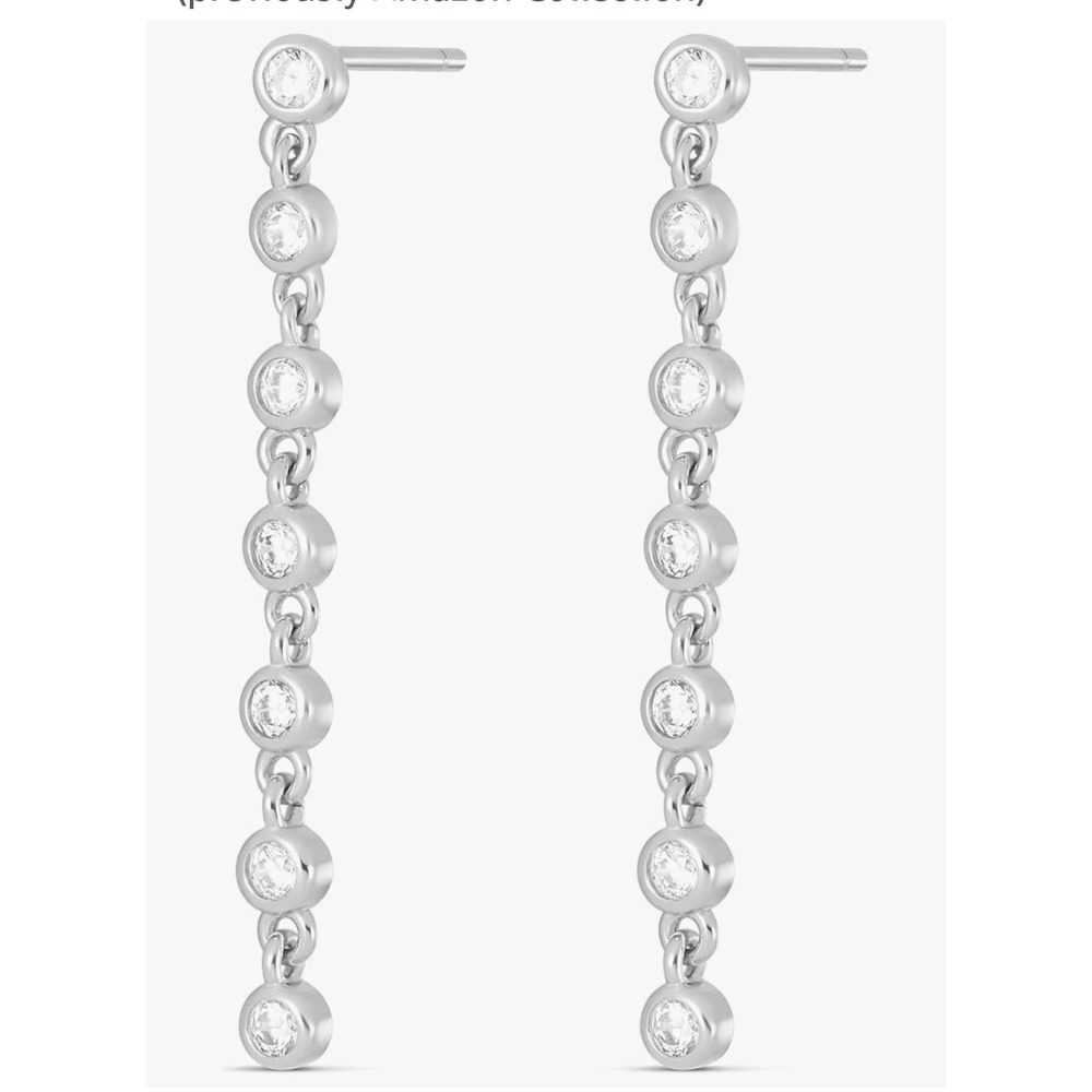 Silver Tone Dangle‎ Earrings with Cubic Zirconia Accents